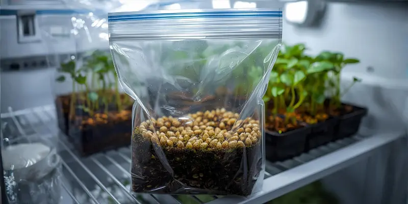 Seeds sprouting inside a clear plastic bag for germination experiment