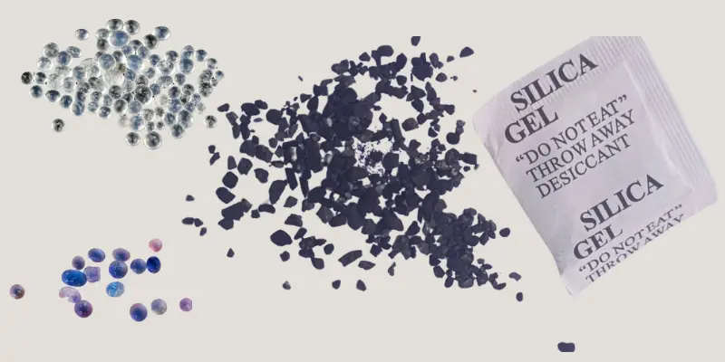 Silica gel bag and crystals as effective desiccants