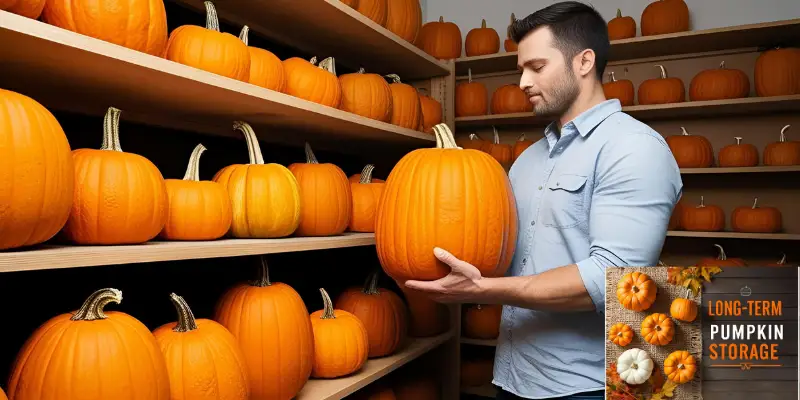 A person is storing pumpkins for long term use