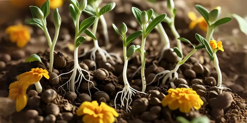 Marigold flower germination in sunny day