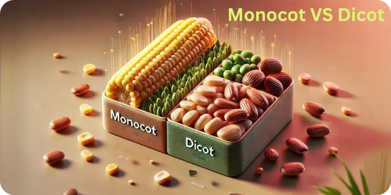 Monocot Corn and Dicot Almond Seeds in Boxes