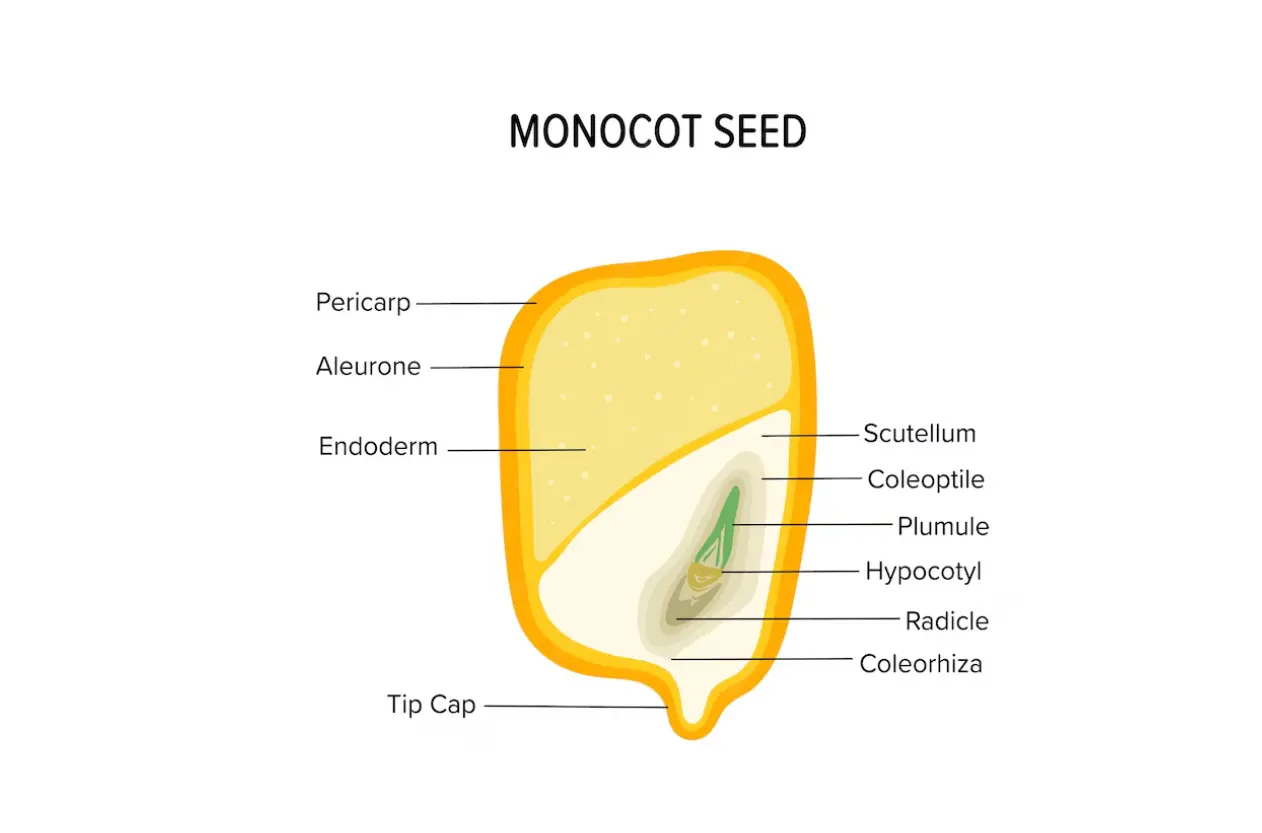 Cross-section illustration of a monocot seed with labels.