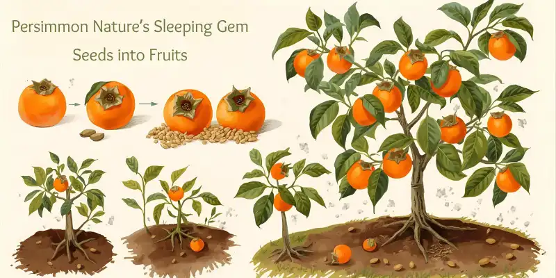 Germination stages of a seed from baby seed to healthy, ripe fruit tree
