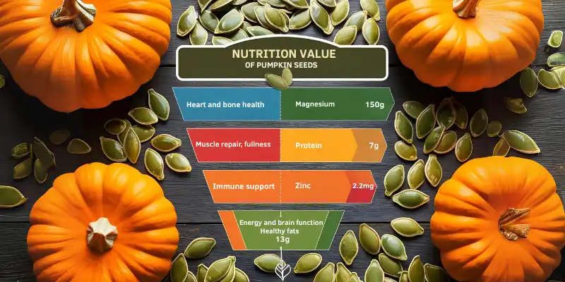Pumpkin seeds with their nutritional values.