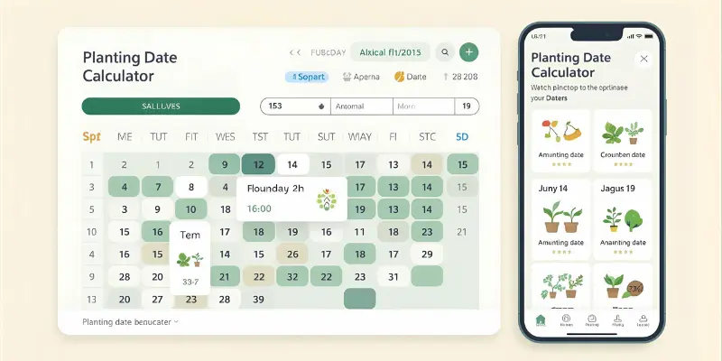 Gardening calendar showing planting schedule for vegetables and herbs.