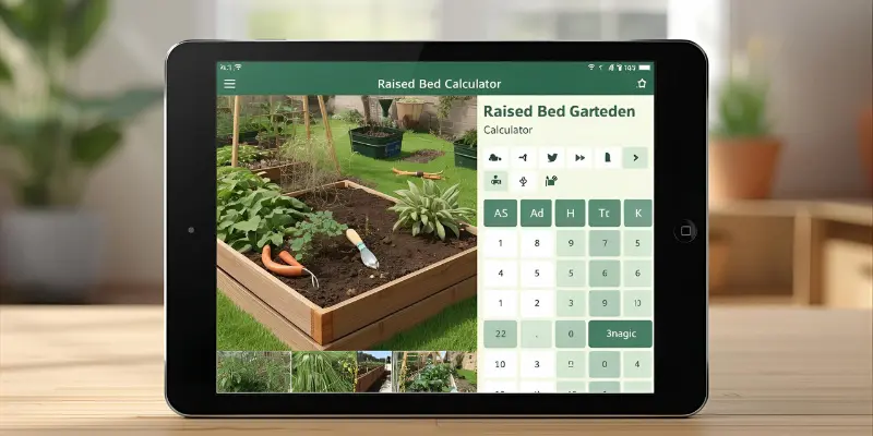Raised bed gardening plan with illustrated vegetables and planting calendar.