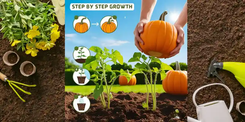 Presentation of pumpkin growth step by step