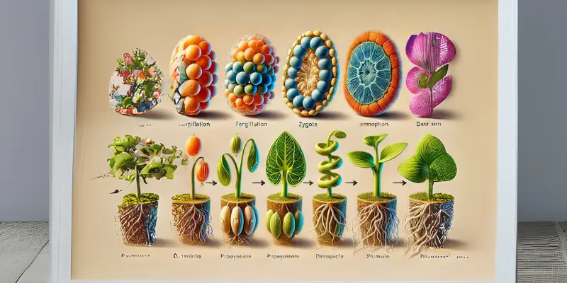 Diagram showing embryo development, including zygote and germination stages