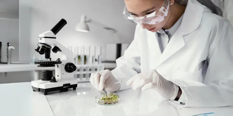 Scientist examining plant samples