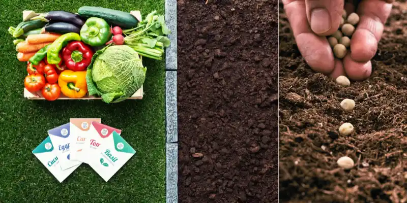 Sprouting vegetable heirloom seeds with dried seeds and legumes in burlap sacks.